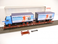Märklin 4841 H0 Rollende Landstraße beladen mit WIKING LKW Göppinger Mineralwasser TOP in OVP