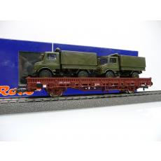 Roco 67764 H0 Stake car Kbs of the DB AG Ep. V loaded with 2 x Unimog olive green