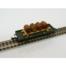 Minitrix 13589 N Niederbordwagen grün DB beladen mit 4 Echtholzfässern