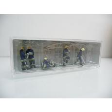 Preiser 10485 H0 5 Feuerwehrmänner in blauer Uniform beim Löschangriff