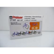 Preiser 17161 H0 4 Fahrräder, 1 Fahrradanhänger
