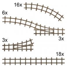 Busch 8079 N Gleis-Set 18 gerade, 16 gebogene, 6 Bögen, 6 Weichen