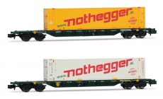 Arnold HN6657 Spur N 2-tlg. Set 4-achs. Containerwagen grün beladen mit 45 Container „Nothegger Epoche V - VI