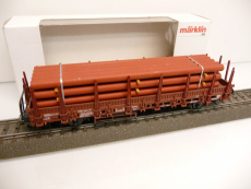 Märklin 4694 H0 Rungenwagen Kbs 443 der DB braun mit Ladegut Röhren Ep. IV TOP in OVP
