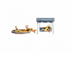 Noch 15590 H0 Miniaturfiguren - Eltern & Kinder mit Sandkasten und Hollywoodschaukel
