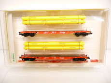 Minitrix 15218 N Rungenwagen-Set beladen mit Gasröhren rot DB Cargo Epoche V in OVP