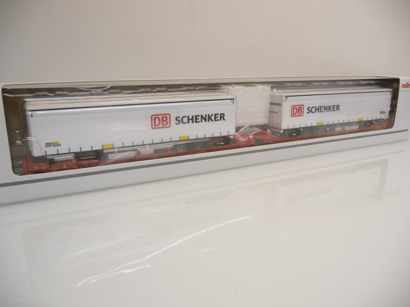 Märklin 47470 H0 Doppel-Taschenwagen Sdggmrss 738 beladen mit 2 Schenker Aufliegern Ep. VI