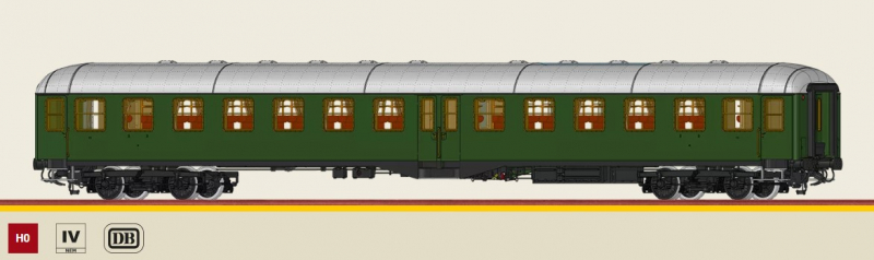 Brawa 58021 H0 Personenwagen Byl 421 der DB grün Epoche IV DC mit LED-Innenbeleuchtung - NEU