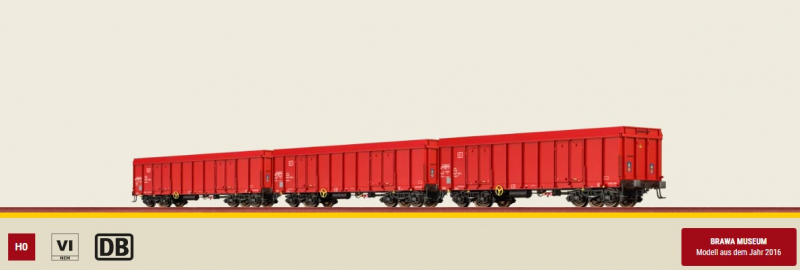 Brawa 48504 H0 3er Set Offene Güterwagen Ealos der DB AG rot für Märklin 3L~ AC TOP in OVP