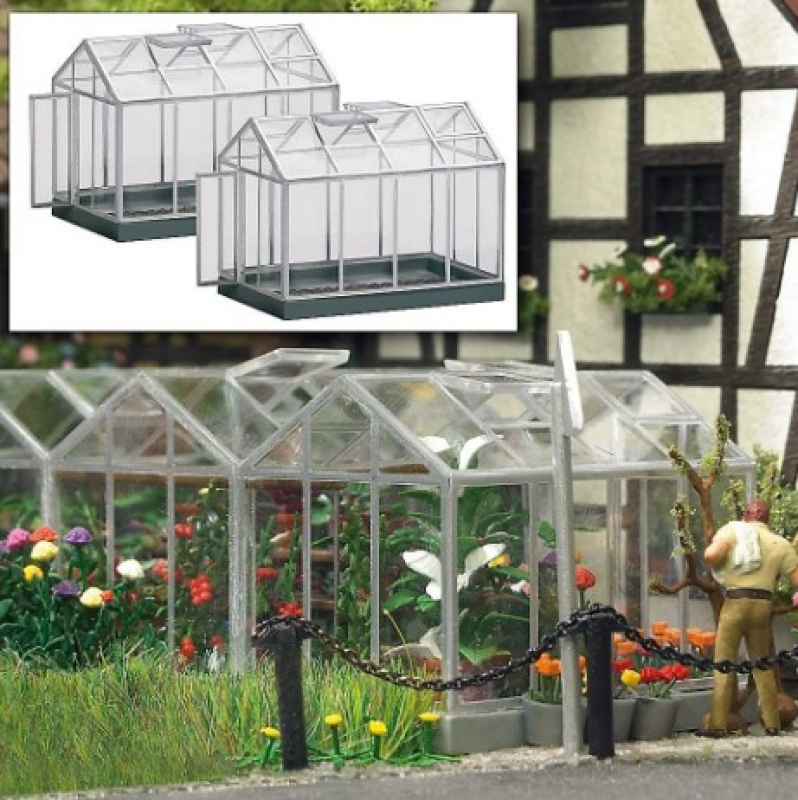Busch H0 1400 Zwei Gewächshäuser 40 x 25 mm, 31 mm hoch