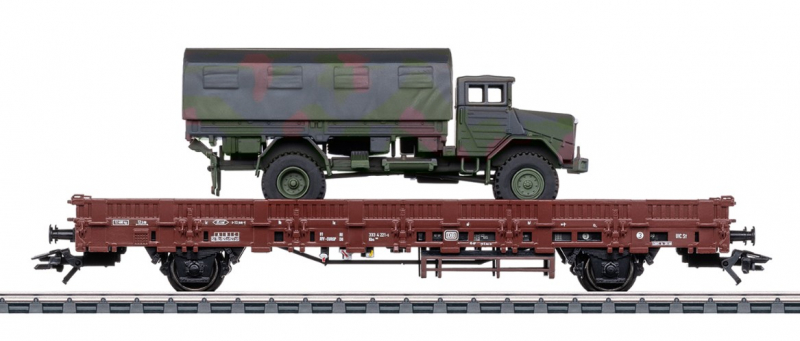 Märklin 46928 H0 Rungenwagen Kbs 443 der DB Epoche IV beladen mit Militärfahrzeug