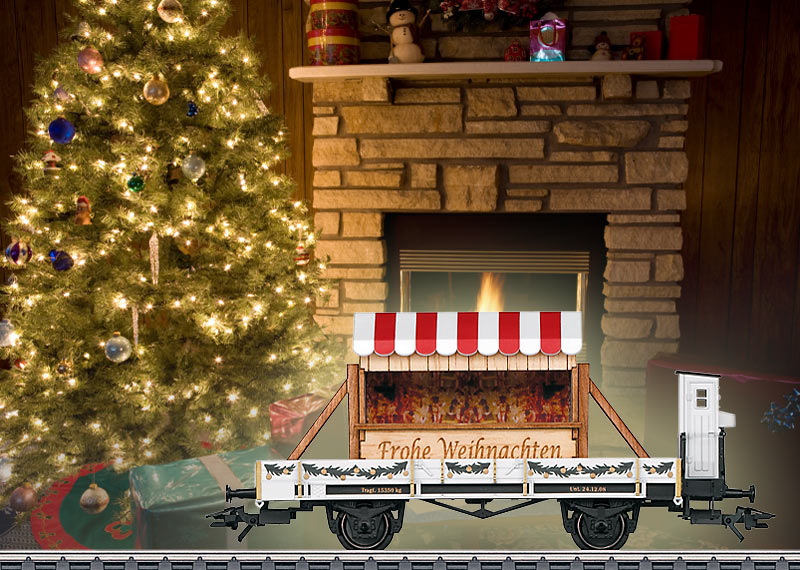 Märklin 48408 H0 Niederbordwagen Erfurt beldaden mit Weihnachtsbude SoMo Weihnachtswagen 2008