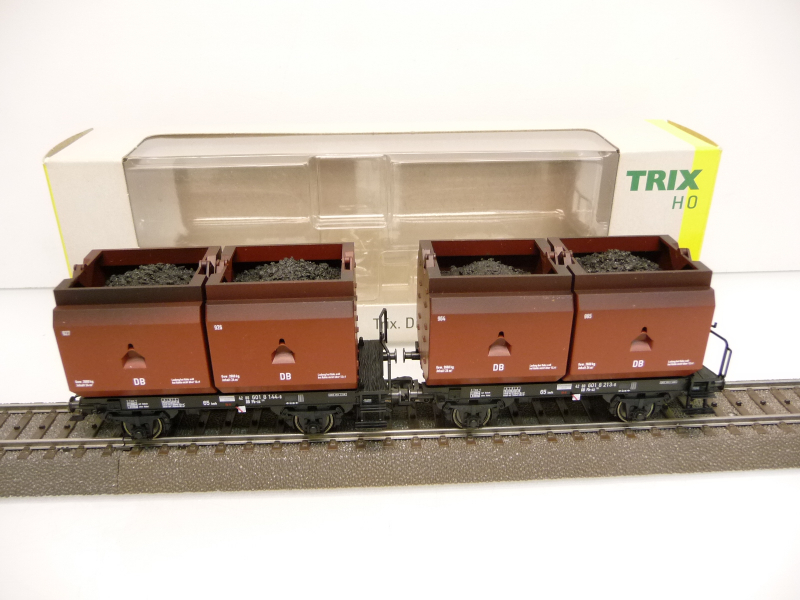 Trix 24175 H0 Kokskübeltragwagen-Set der DB braun Epoche IV TOP in OVP