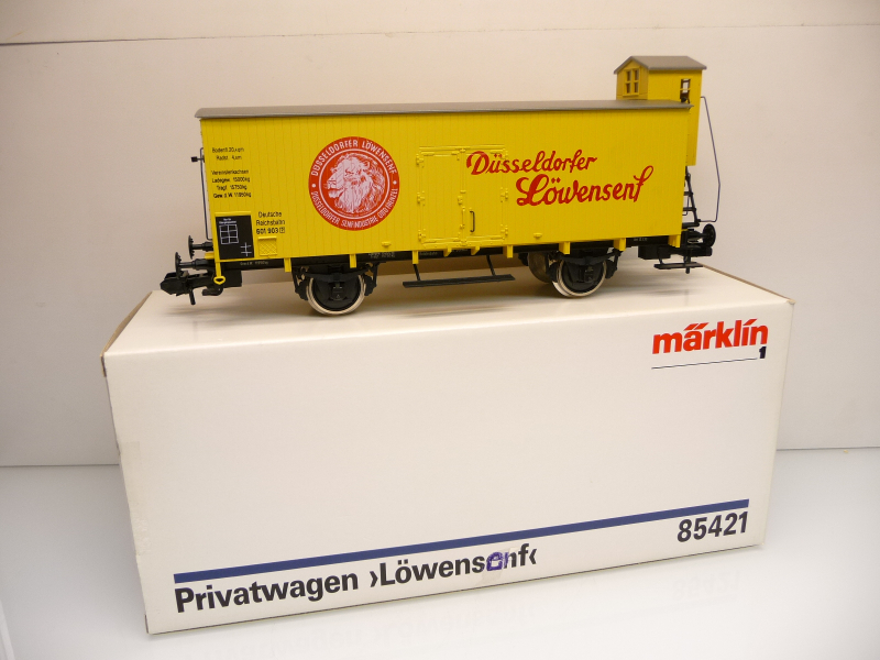 Märklin 85421 Spur 1 Güterwagen G10 mit Bremserhaus Düsseldorfer Löwensenf DR Ep. II TOP in OVP