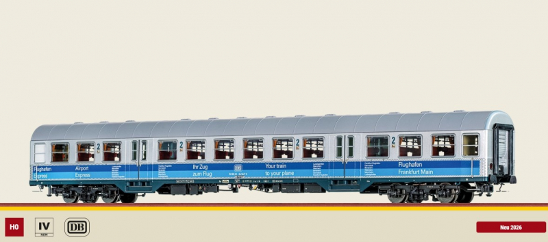 Brawa 58199 H0 Nahverkehrswagen Bnrzb728 Flughafen Frankfurt/Main der DB Epoche IV mit LED-Innenbeleuchtung
