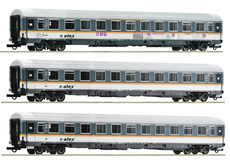 Roco 74018 H0 3-teiliges Set Eurofima-Wagen ALEX grau Epoche VI NEU