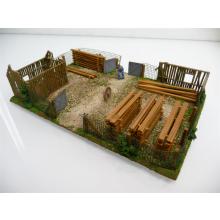 Private small wood warehouse with fence and figure H0