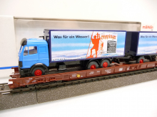 Märklin 4841 H0 Rollende Landstraße beladen mit WIKING LKW Göppinger Mineralwasser TOP in OVP