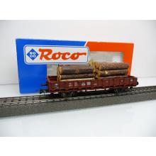 Roco 46031.A H0 Open freight wagon loaded with wood of the DB 323 0 274-5 brown