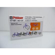 Preiser 17161 H0 4 Fahrräder, 1 Fahrradanhänger