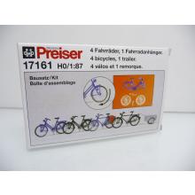 Preiser 17161 H0 4 Fahrräder, 1 Fahrradanhänger