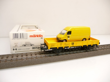Märklin 00754-14 H0 Niederbordwagen mit Mercedes Kastenwagen LW gelb in OVP