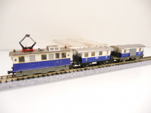 Fleischmann 7969 N Schienenreinigungslok 2-achsig mit zwei Wagen weiß/blau geprüft in OVP