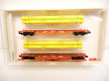 Minitrix 15218 N Rungenwagen-Set beladen mit Gasröhren rot DB Cargo Epoche V in OVP