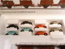 Märklin 46138 H0 Autotransportwagen-Paar Offs 59 beladen mit 8 VW Käfer TOP in OVP