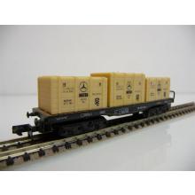 Arnold N 4961 flat car type Sym 4 axle. black with 3 Daimler overseas crates