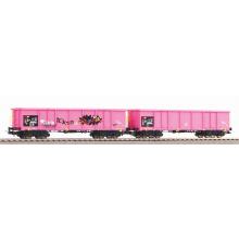 58393 2er Set Offene Güterwagen Eaos rosa der SBB Epoche VI mit Graffiti - Piko H0